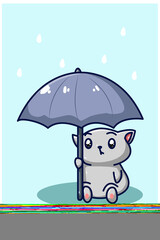 Gray cat under the umbrella