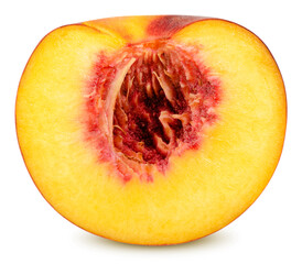 Isolated peach. One peach (nectarine) fruit in the cut isolated on white background with clipping path