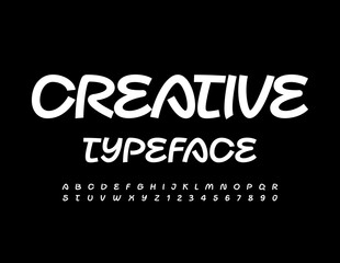Vector Creative Typeface. Handwritten White Font. Artistic Alphabet Letters and Numbers set
