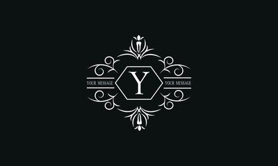 Graceful white monogram on a black background with the letter Y. Elegant logo with the initial. Universal emblem, symbol of restaurant, business, greeting cards, invitations.