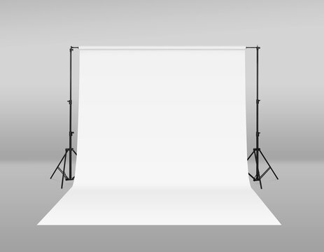 Modern white photo background. Professional studio equipment