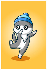 Fototapeta premium The dancing cat wearing a hat