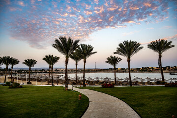 Fototapeta premium sunrise over the beach coastline in December in Egypt