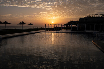 Fototapeta premium sunrise over the beach coastline in December in Egypt