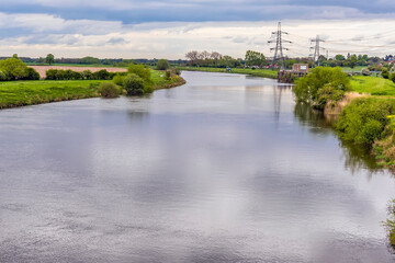 A view southward along the River Trent from the abandoned railway viaduct at Fledborough, Nottinghamshire in springtime