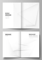 Vector layout of two A4 cover mockups design templates for bifold brochure, flyer, cover design, book design, brochure cover. Halftone dotted background with gray dots, abstract gradient background.