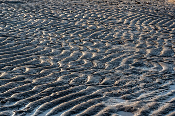 beach sand at low tide at sunset