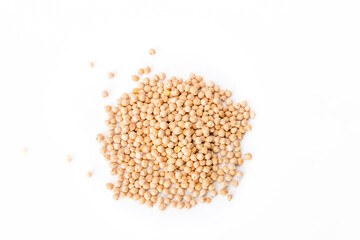 pile of chickpeas in the center of the image with white background. legumes and healthy food.