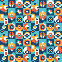 Circles Background graphic design. Abstract geometric seamless pattern. Decorative mosaic poster. Vector illustration. 