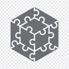 Simple icon hexagon puzzle in gray. Simple icon puzzle of the nine elements on transparent background. Flat design. Vector illustration EPS10.