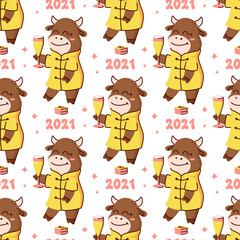 Naklejka premium The bull print for Chinese Happy New Year 2021 is a vector illustration