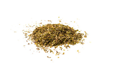 Oregano in a bowl isolated.