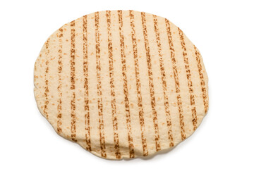 Grilled pitta bread isolated on white background.