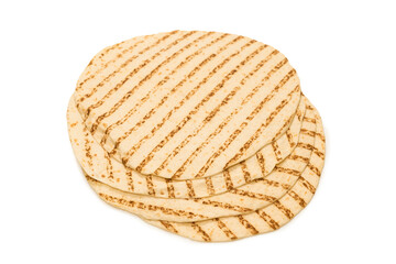 Grilled pitta bread isolated on white background.