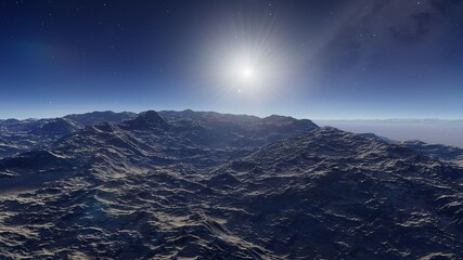 alien planet landscape, science fiction illustration, view from a beautiful planet, beautiful space background 3d render