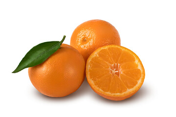 Naklejka na ściany i meble Mandarins with leaf isolated on a white background. Clipping path included.