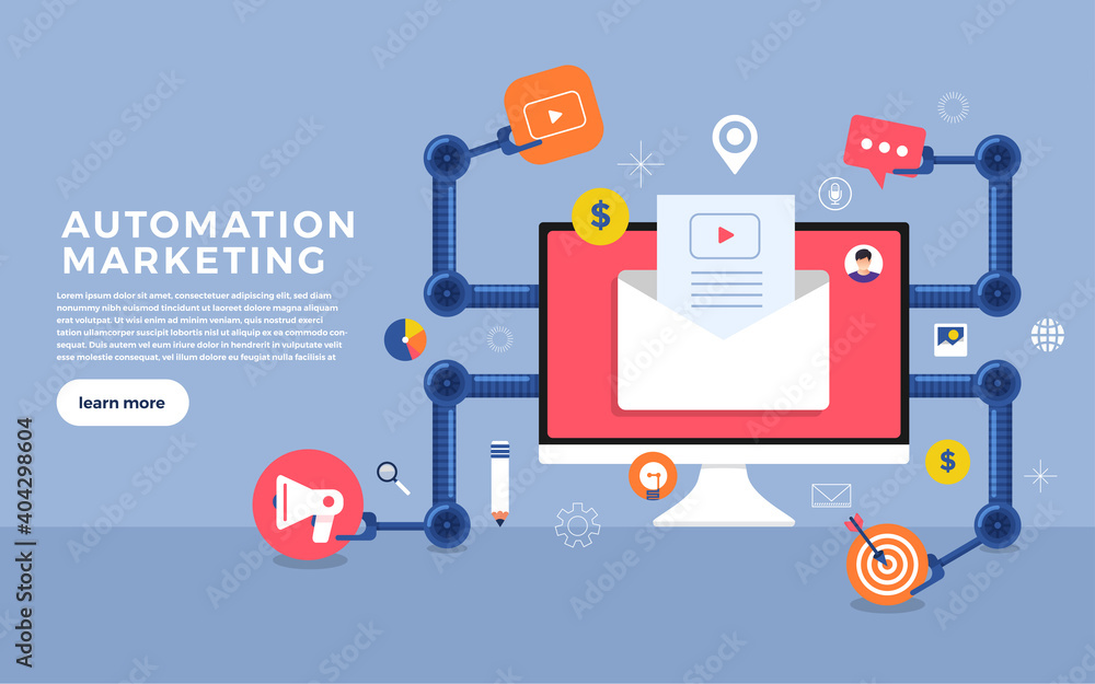 Poster flat design concept automation marketing. digital marketing tools. design template for website and b