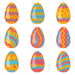 Set of colorful easter eggs. Happy Easter vector illustrations.