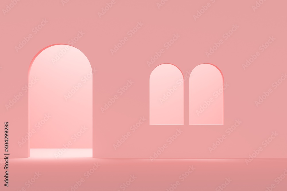 Fototapete Abstract Pink background with arch and window. 3d rendering