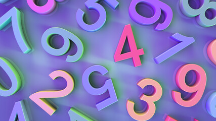Math theme background. Chaotic multicolored numbers.