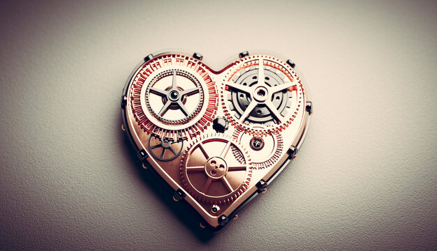 Heart shape clockwork. Gears and cogs mechanism. Valentine's Day