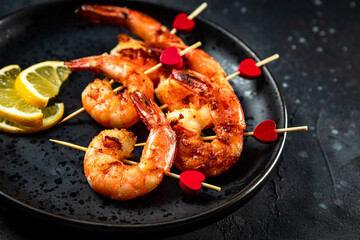  Fried shrimp. Original snack for Valentine's Day, romantic dinner