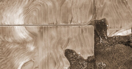   United States, abstract photography of relief drawings in  fields in the U.S.A. from the air,...