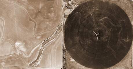 the wall,  United States, abstract photography of relief drawings in  fields in the U.S.A. from the...
