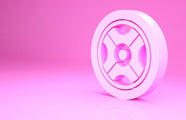 Pink Car wheel icon isolated on pink background. Minimalism concept. 3d illustration 3D render.