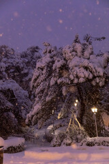 Madrid, Spain; January 9, 2021: Historic snow in the capital.