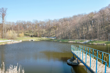 Fragment of the Feofaniya park in Kiev. Nice picturesque lake and well-groomed landscape.