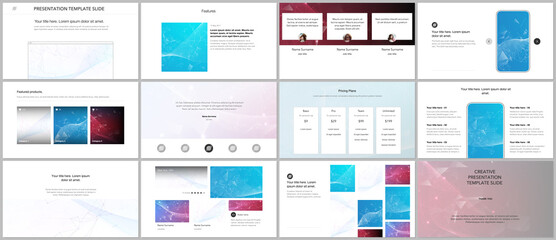 Vector templates for website design, presentations, portfolio. Templates for presentation slides, flyer, leaflet, brochure cover, report. Polygonal science background with connecting dots and lines.