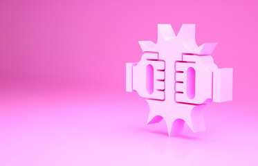 Pink Punch in boxing gloves icon isolated on pink background. Boxing gloves hitting together with explosive. Minimalism concept. 3d illustration 3D render.
