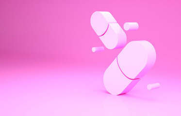 Pink Vitamin complex of pill capsule icon isolated on pink background. Healthy lifestyle. Minimalism concept. 3d illustration 3D render.
