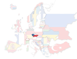 3D Europakarte auf der Tschechien hervorgehoben wird und die restlichen Flaggen transparent sind
