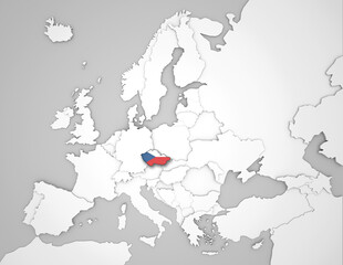 3D Europakarte auf der Tschechien hervorgehoben wird