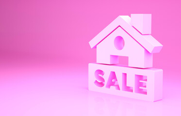 Obraz na płótnie Canvas Pink Hanging sign with text Sale icon isolated on pink background. Signboard with text Sale. Minimalism concept. 3d illustration 3D render.