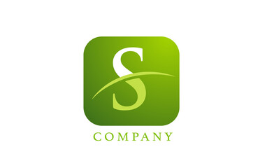 S alphabet letter logo for company and corporate in green color. Rounded square design with swoosh. Can be used for an app or button icon