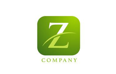 Z alphabet letter logo for company and corporate in green color. Rounded square design with swoosh. Can be used for an app or button icon