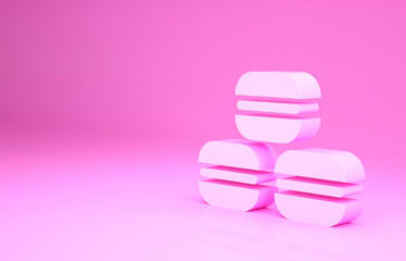 Pink Macaron cookie icon isolated on pink background. Macaroon sweet bakery. Minimalism concept. 3d illustration 3D render.