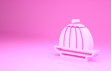 Pink Pudding custard with caramel glaze icon isolated on pink background. Minimalism concept. 3d illustration 3D render.