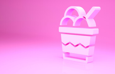 Pink Ice cream in the bowl icon isolated on pink background. Sweet symbol. Minimalism concept. 3d illustration 3D render.