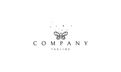 Vector logo on which an abstract image of a beautiful butterfly on a background of stars.