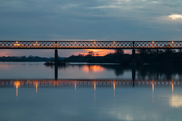 sunset, ponte, chamusca, bridge, river, orange