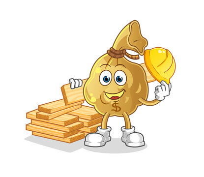 recommend clip art: money bag builder vector. cartoon character