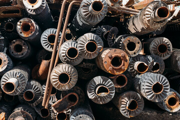 Old rusty Heat exchanger fin tubes, Old rusty Pipes