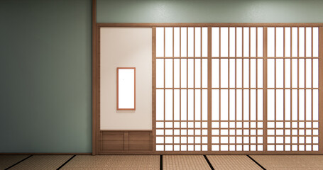 Cyan living shelf design in room japanese style minimal design. 3d rendering