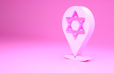 Pink Star of David icon isolated on pink background. Jewish religion symbol. Symbol of Israel. Minimalism concept. 3d illustration 3D render.