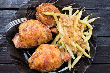 Chicken with string beans. Summer lunch.