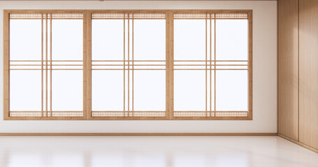 Empty white wooden wall on white floor interior design. 3D rendering